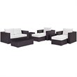 Modway Convene 8-Piece Aluminum and Rattan Patio Sofa Set in Espresso/White