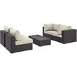 Modway Convene 5-Piece Aluminum and Rattan Patio Sectional Set - Espresso/Beige