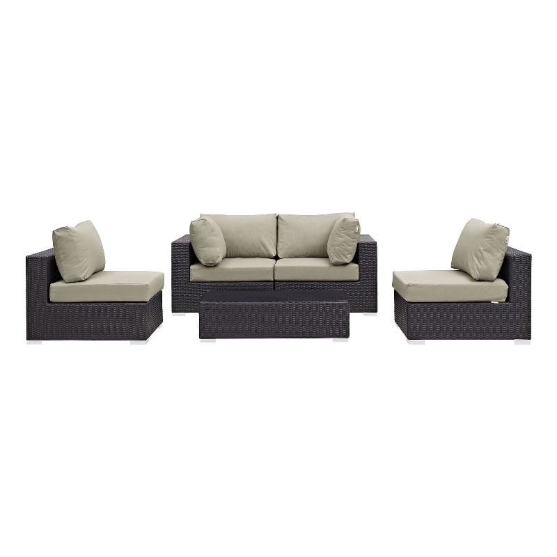 Modway Convene 5-Piece Aluminum and Rattan Patio Sectional Set - Espresso/Beige