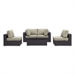 Modway Convene 5-Piece Aluminum and Rattan Patio Sectional Set - Espresso/Beige