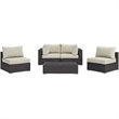 Modway Convene 5-Piece Aluminum and Rattan Patio Sectional Set - Espresso/Beige