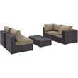 Modway Convene 5-Piece Aluminum and Rattan Patio Sectional Set - Espresso/Mocha