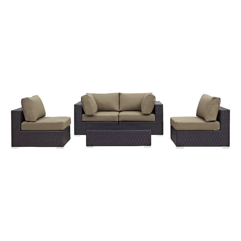 Modway Convene 5-Piece Aluminum and Rattan Patio Sectional Set - Espresso/Mocha