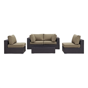 Modway Convene 5-Piece Aluminum and Rattan Patio Sectional Set - Espresso/Mocha