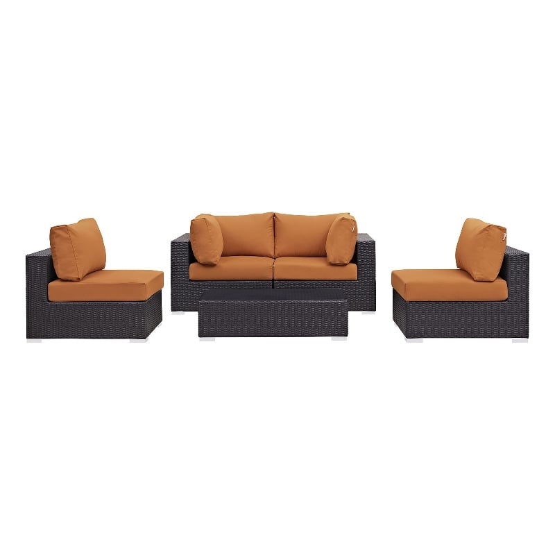 Modway Convene 5-Piece Aluminum Rattan Patio Sectional Set - Espresso/Orange