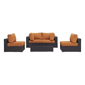 Modway Convene 5-Piece Aluminum Rattan Patio Sectional Set - Espresso/Orange