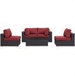 Modway Convene 5-Piece Aluminum and Rattan Patio Sectional Set - Espresso/Red