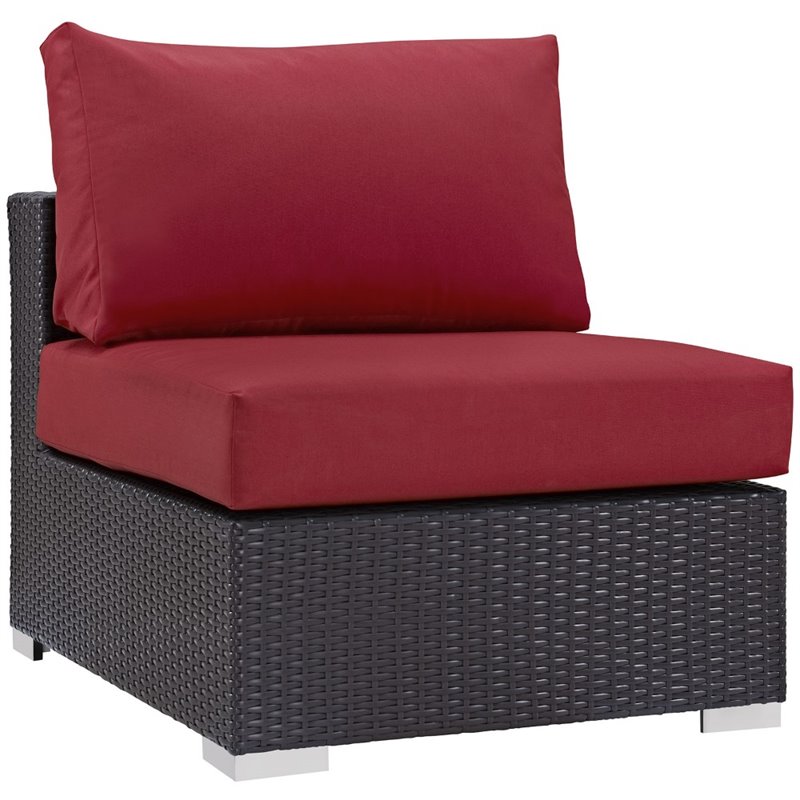 Modway Convene 5-Piece Aluminum and Rattan Patio Sectional Set - Espresso/Red