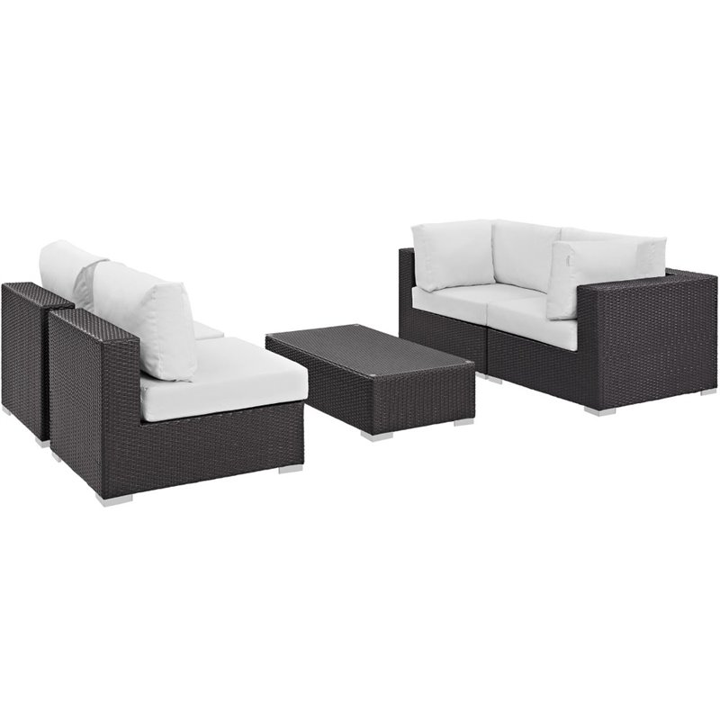 Modway Convene 5-Piece Aluminum & Rattan Patio Sectional Set in Espresso/White