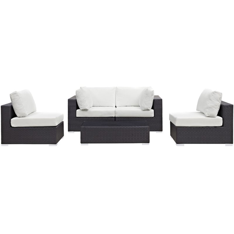 Modway Convene 5-Piece Aluminum & Rattan Patio Sectional Set in Espresso/White