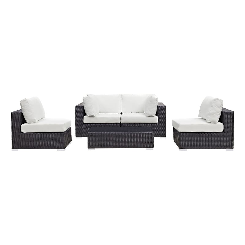 Modway Convene 5-Piece Aluminum & Rattan Patio Sectional Set in Espresso/White