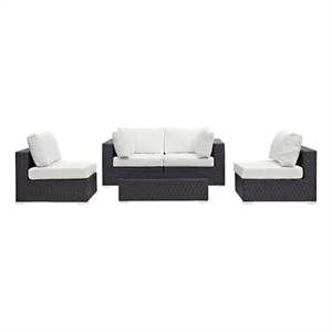 Modway Convene 5-Piece Aluminum & Rattan Patio Sectional Set in Espresso/White