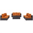 Modway Convene 7-Piece Aluminum Rattan Patio Sectional Set in Orange/Espresso