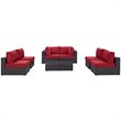 Modway Convene 7-Piece Aluminum & Rattan Patio Sectional Set in Espresso/Red