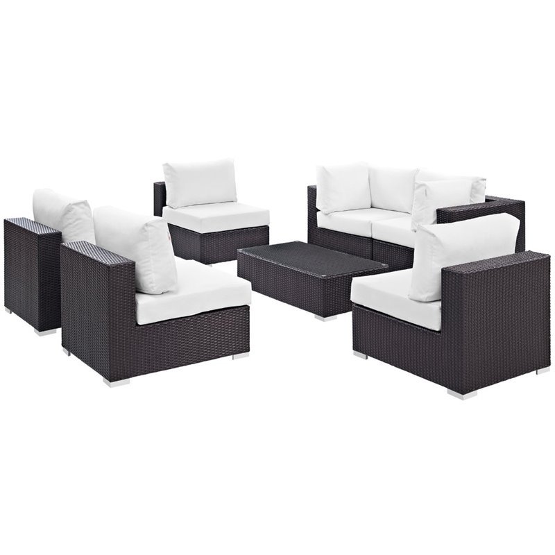 Modway Convene 7-Piece Aluminum & Rattan Patio Sectional Set in Espresso/White