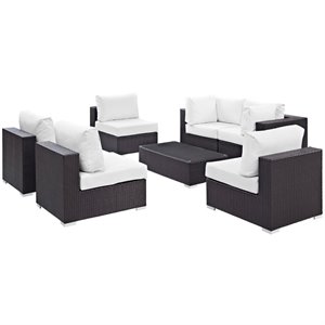 Modway Convene 7-Piece Aluminum & Rattan Patio Sectional Set in Espresso/White