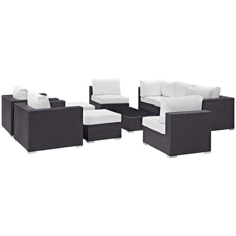 Modway Convene 10-Piece Aluminum and Rattan Patio Sectional Set - Espresso/White