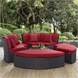 Convene Circular Outdoor Patio Daybed Set in Espresso Red
