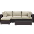 Modway Convene 5-Piece Aluminum and Rattan Patio Sectional Set in Beige/Espresso