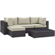 Modway Convene 5-Piece Aluminum and Rattan Patio Sectional Set in Beige/Espresso