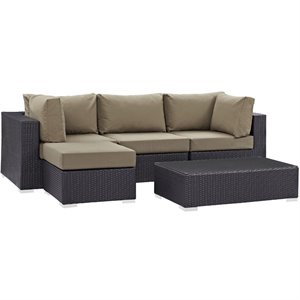 Modway Convene 5-Piece Aluminum and Rattan Patio Sectional Set in Mocha/Espresso