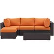 Modway Convene 5-Piece Aluminum and Rattan Patio Sectional Set - Espresso/Orange