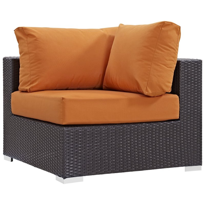 Modway Convene 5-Piece Aluminum and Rattan Patio Sectional Set - Espresso/Orange