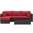 Modway Convene 5-Piece Aluminum and Rattan Patio Sectional Set in Red/Espresso