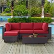Modway Convene 5-Piece Aluminum and Rattan Patio Sectional Set in Red/Espresso