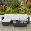 Modway Convene 5-Piece Aluminum and Rattan Patio Sectional Set in White/Espresso