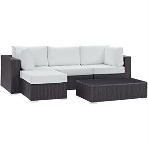 Modway Convene 5-Piece Aluminum and Rattan Patio Sectional Set in White/Espresso