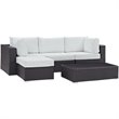 Modway Convene 5-Piece Aluminum and Rattan Patio Sectional Set in White/Espresso