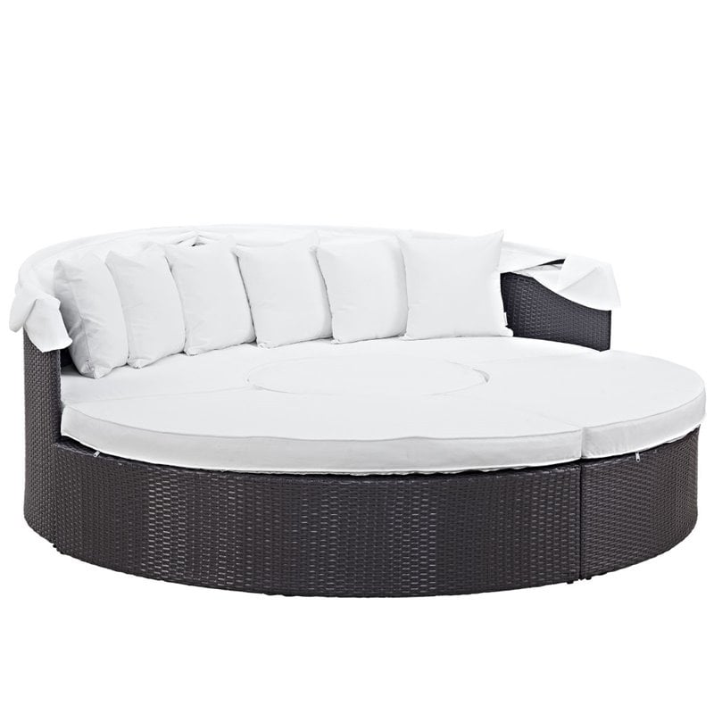 Modway Convene Canopy Aluminum and Rattan Patio Daybed in White/Espresso