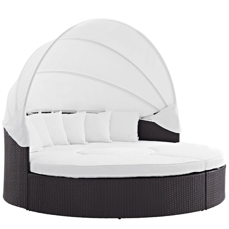 Modway Convene Canopy Aluminum and Rattan Patio Daybed in White/Espresso