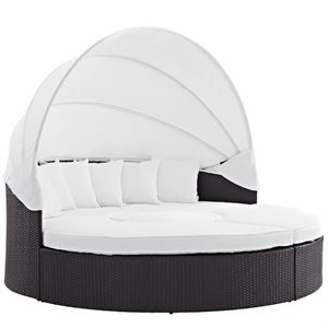 Modway Convene Canopy Aluminum and Rattan Patio Daybed in White/Espresso