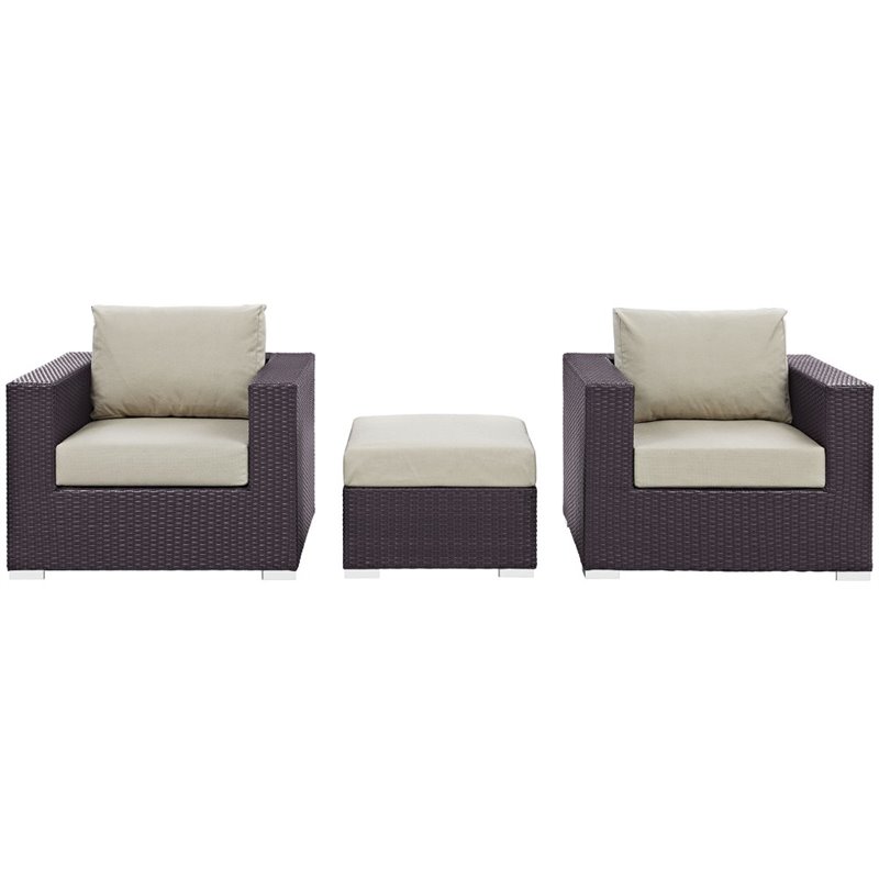 Modway Convene 3-Piece Aluminum and Rattan Patio Sofa Set in Beige/Espresso