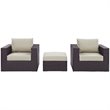 Modway Convene 3-Piece Aluminum and Rattan Patio Sofa Set in Beige/Espresso