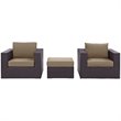 Modway Convene 3-Piece Aluminum and Rattan Patio Sofa Set in Mocha/Espresso