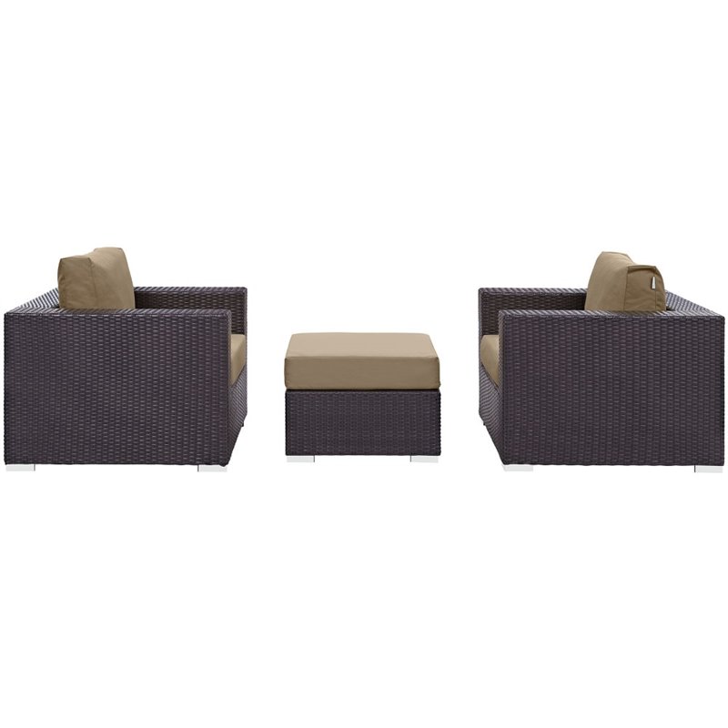 Modway Convene 3-Piece Aluminum and Rattan Patio Sofa Set in Mocha/Espresso