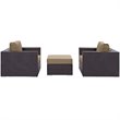 Modway Convene 3-Piece Aluminum and Rattan Patio Sofa Set in Mocha/Espresso