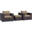 Modway Convene 3-Piece Aluminum and Rattan Patio Sofa Set in Mocha/Espresso