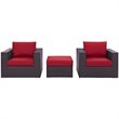 Modway Convene 3-Piece Aluminum and Rattan Patio Sofa Set in Red/Espresso