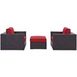Modway Convene 3-Piece Aluminum and Rattan Patio Sofa Set in Red/Espresso