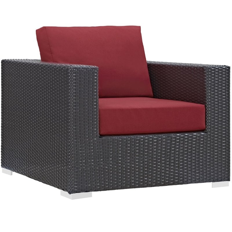 Modway Convene 3-Piece Aluminum and Rattan Patio Sofa Set in Red/Espresso