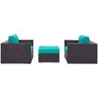 Modway Convene 3-Piece Aluminum and Rattan Patio Sofa Set in Turquoise/Espresso