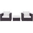 Modway Convene 3-Piece Aluminum and Rattan Patio Sofa Set in White/Espresso