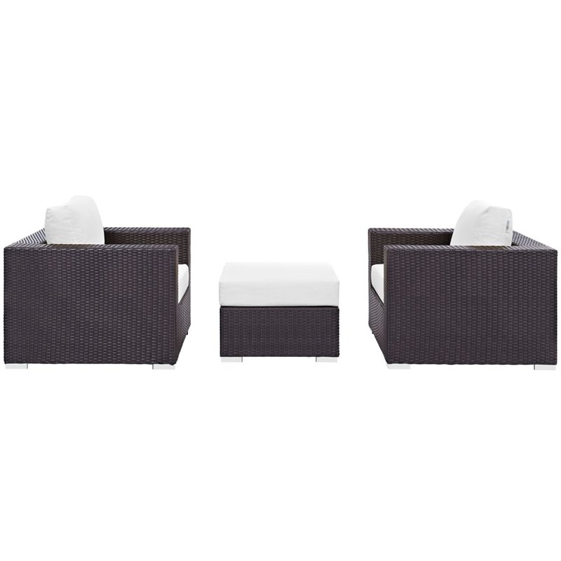 Modway Convene 3-Piece Aluminum and Rattan Patio Sofa Set in White/Espresso
