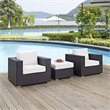 Modway Convene 3-Piece Aluminum and Rattan Patio Sofa Set in White/Espresso