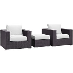 Modway Convene 3-Piece Aluminum and Rattan Patio Sofa Set in White/Espresso