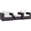 Modway Convene 3-Piece Aluminum and Rattan Patio Sofa Set in White/Espresso